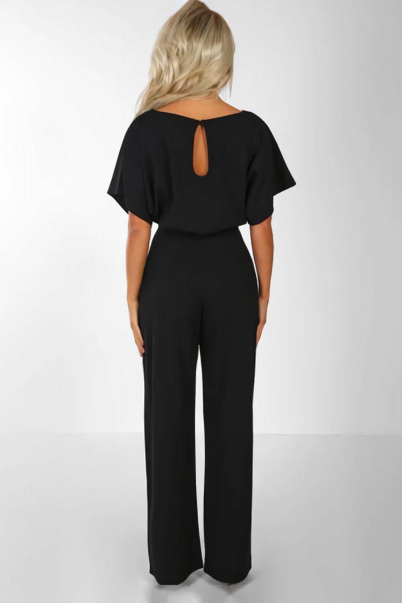 Women's Loose Fit Belted Jumpsuit with Flare Sleeves