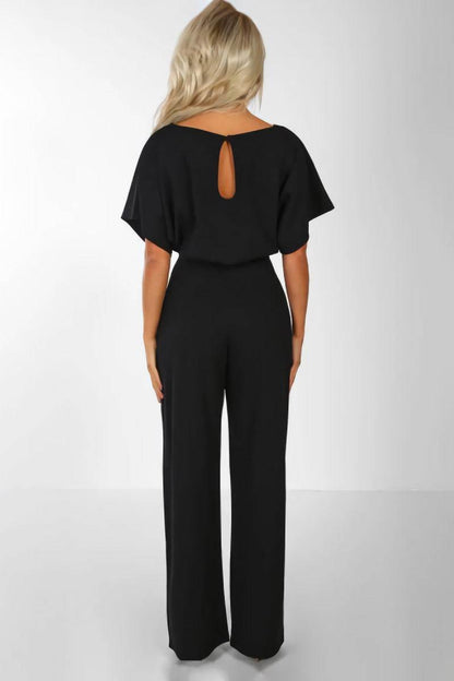Women's Loose Fit Belted Jumpsuit with Flare Sleeves