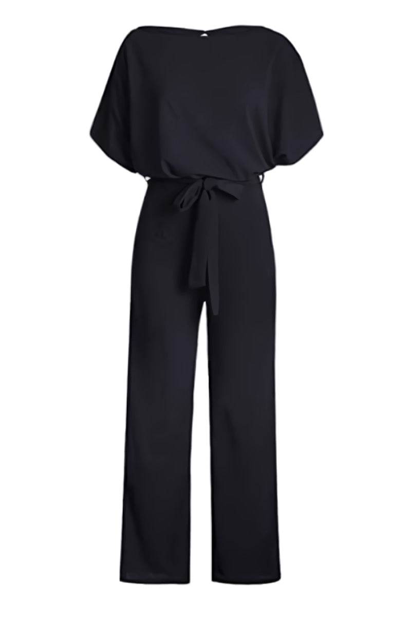 Women's Loose Fit Belted Jumpsuit with Flare Sleeves