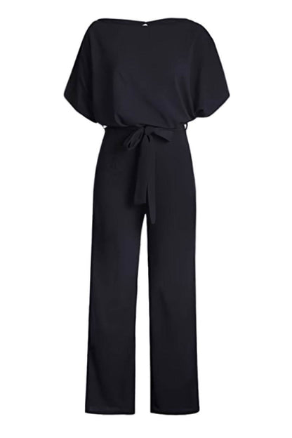 Women's Loose Fit Belted Jumpsuit with Flare Sleeves