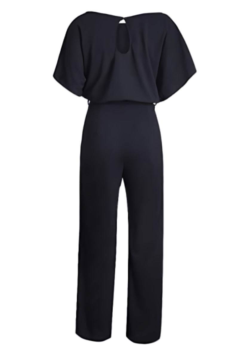 Women's Loose Fit Belted Jumpsuit with Flare Sleeves