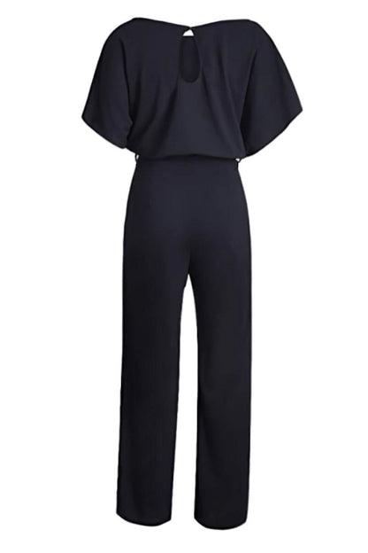 Women's Loose Fit Belted Jumpsuit with Flare Sleeves