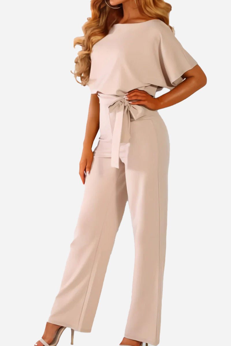 Women's Loose Fit Belted Jumpsuit with Flare Sleeves