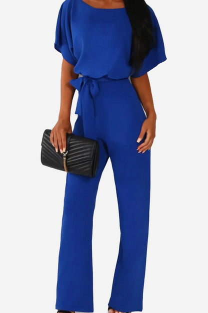 Women's Loose Fit Belted Jumpsuit with Flare Sleeves