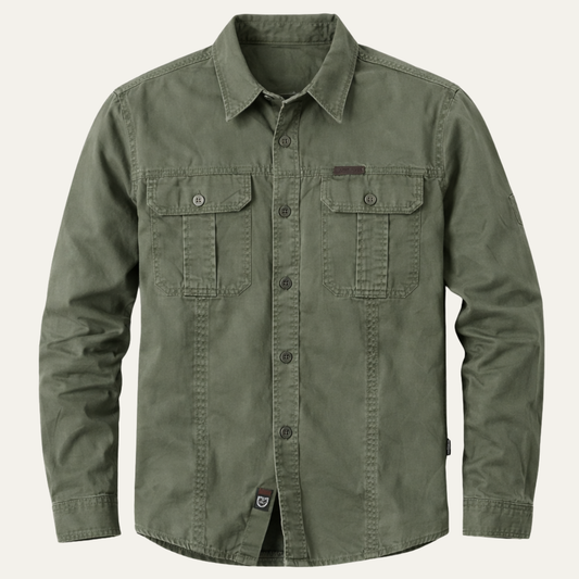 Men's Cotton Cargo Shirt Solid Color Multi Pocket - VibreMode
