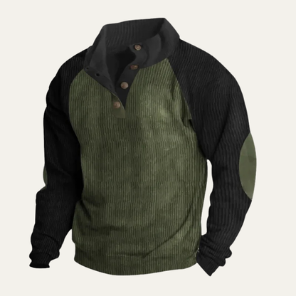 Men's Colorblock Corduroy Sweater Stand Up Collar