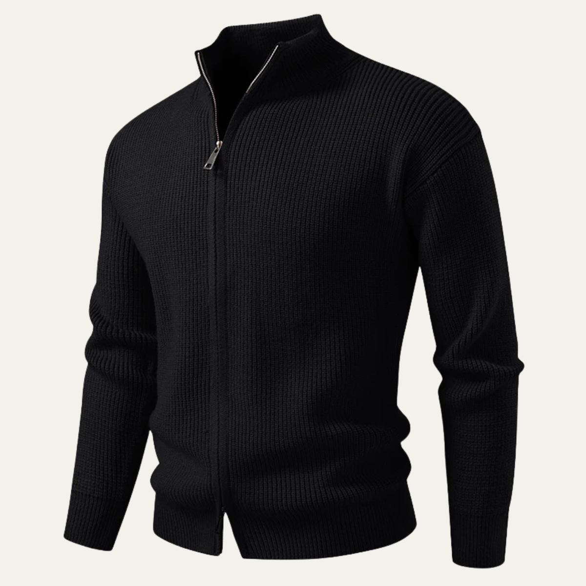 Men's Knit Cardigan Sweater Zip Front Collar Stand