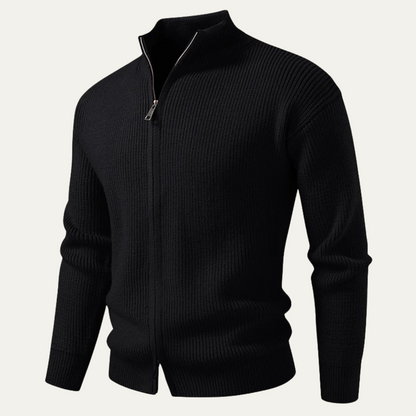 Men's Knit Cardigan Sweater Zip Front Collar Stand