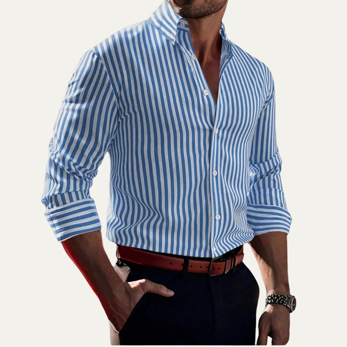 Men's Casual Striped Button-Down Shirt