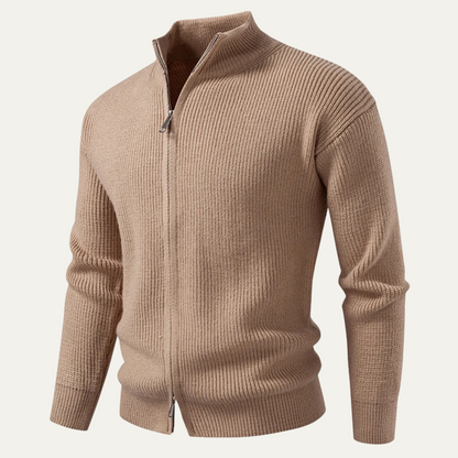 Men's Knit Cardigan Sweater Zip Front Collar Stand