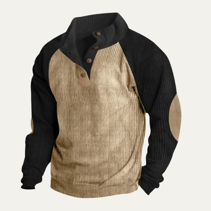 Men's Colorblock Corduroy Sweater Stand Up Collar