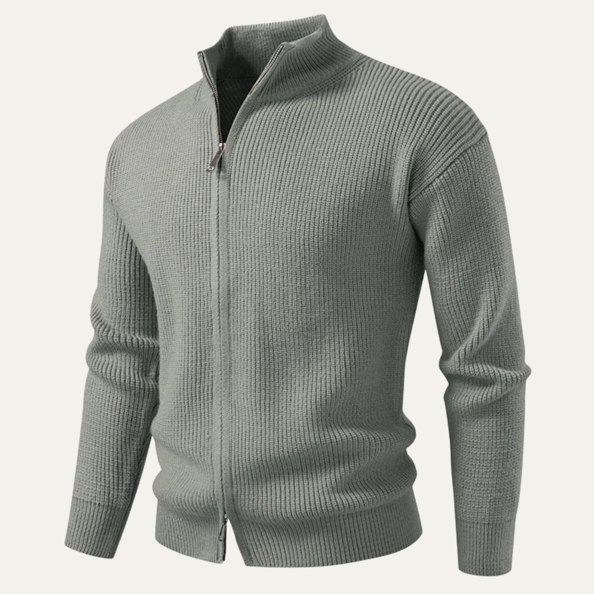 Men's Knit Cardigan Sweater Zip Front Collar Stand - VibreMode