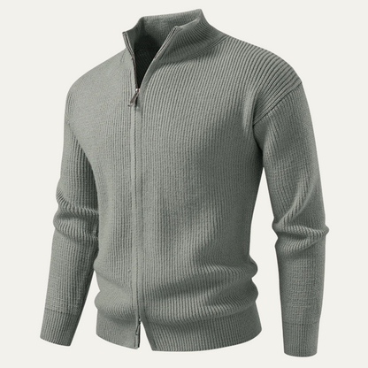 Men's Knit Cardigan Sweater Zip Front Collar Stand - VibreMode