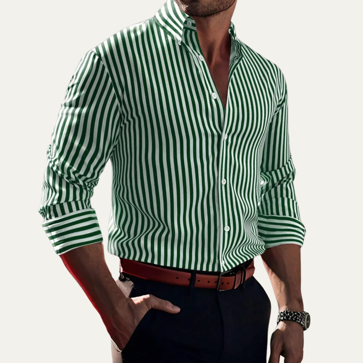 Men's Casual Striped Button-Down Shirt