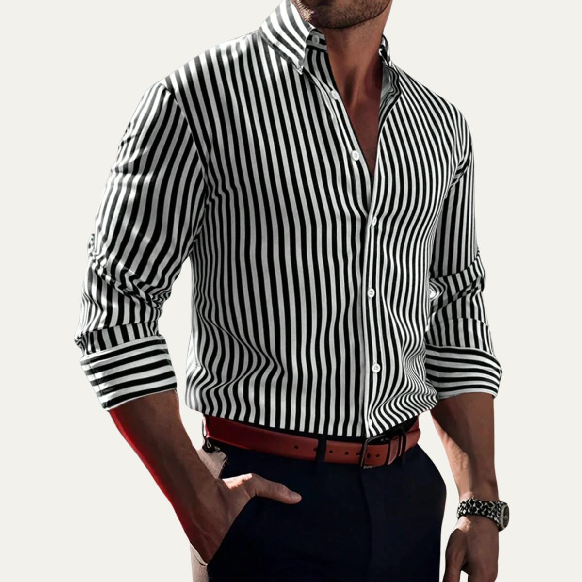 Men's Casual Striped Button-Down Shirt