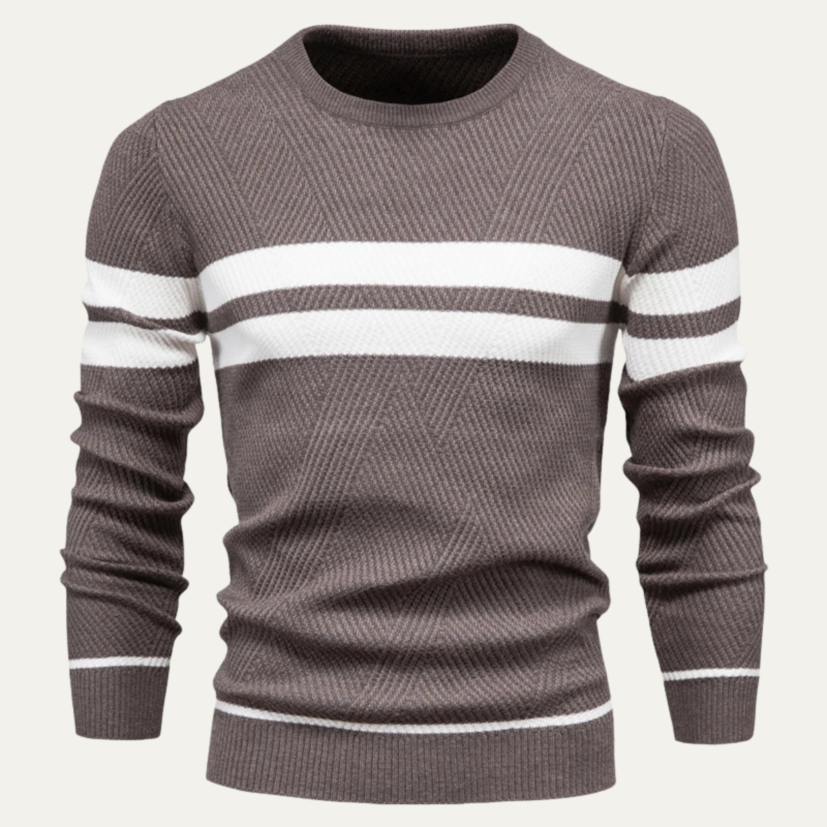 Men's Knitted Sweater White Stripes Casual