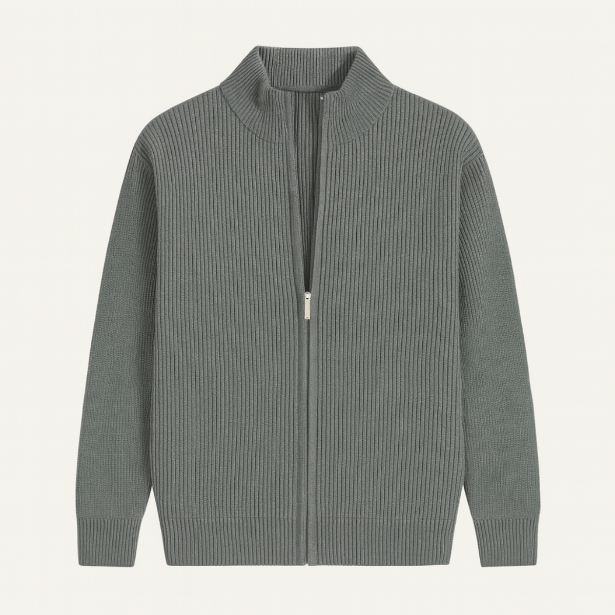Men's Knit Cardigan Sweater Zip Front Collar Stand