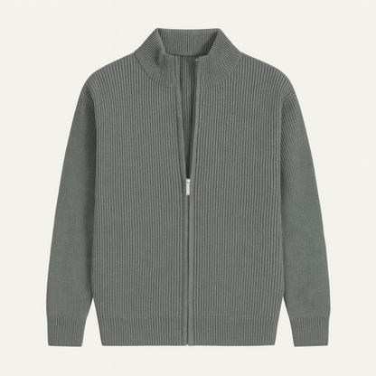 Men's Knit Cardigan Sweater Zip Front Collar Stand