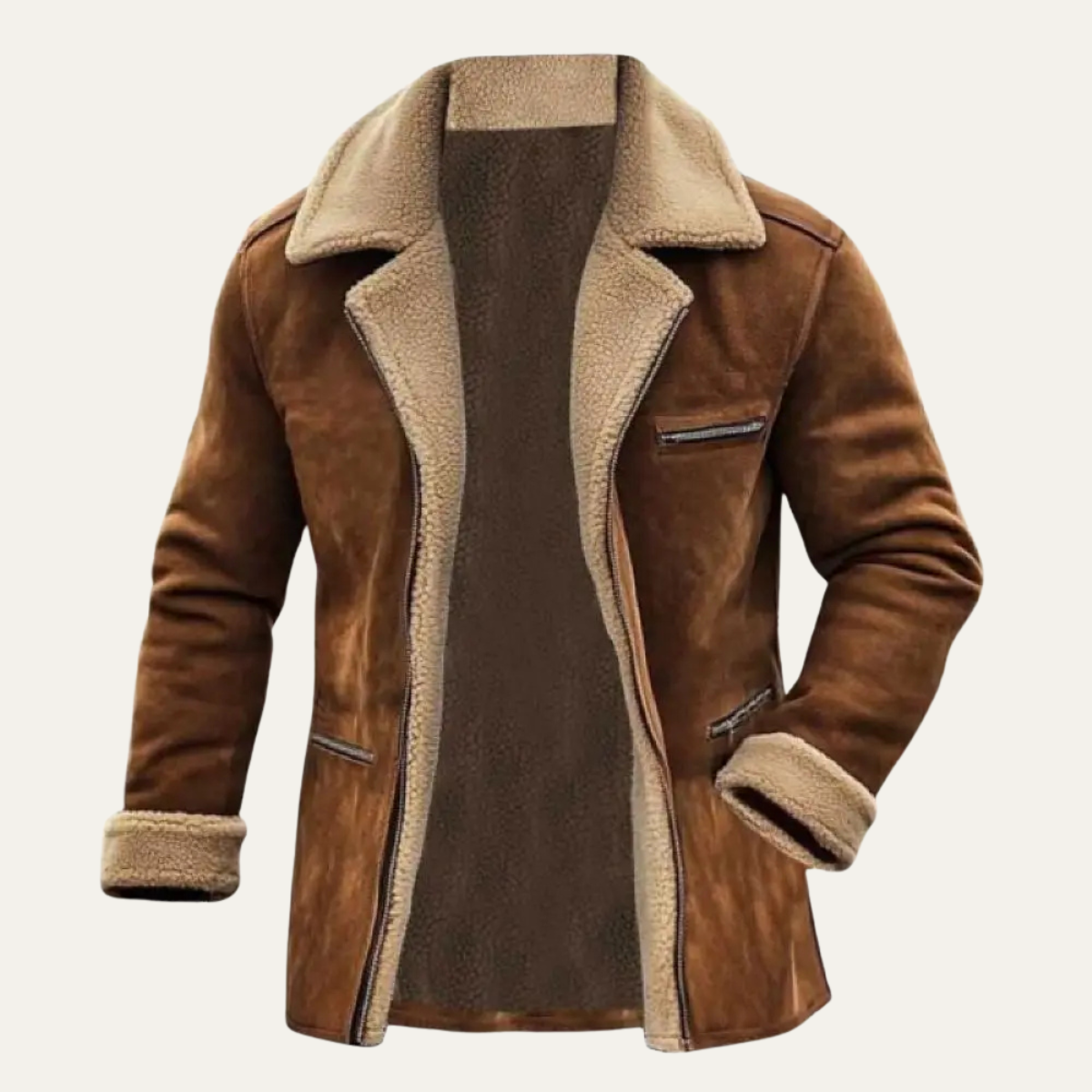 Men's Faux Suede Shearling Fleece Jacket - VibreMode