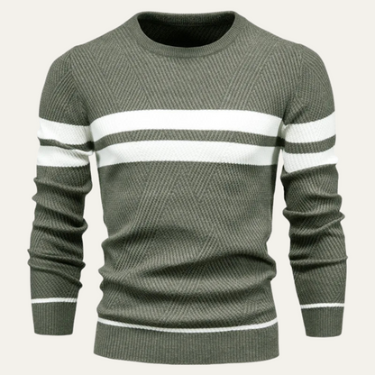 Men's Knitted Sweater White Stripes Casual