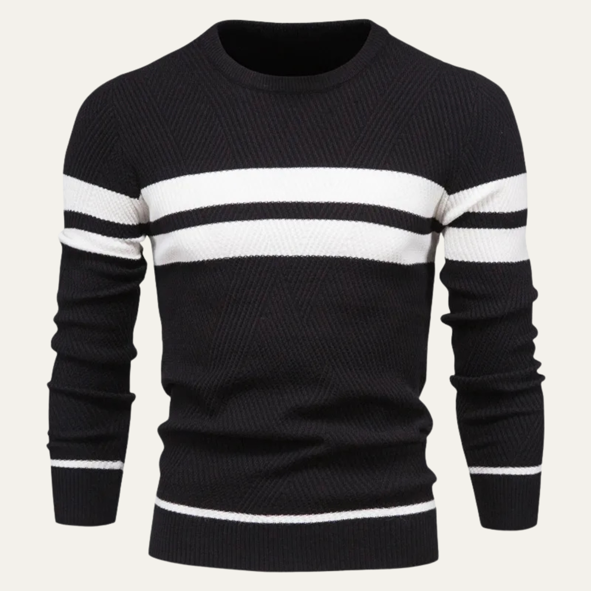 Men's Knitted Sweater White Stripes Casual - VibreMode