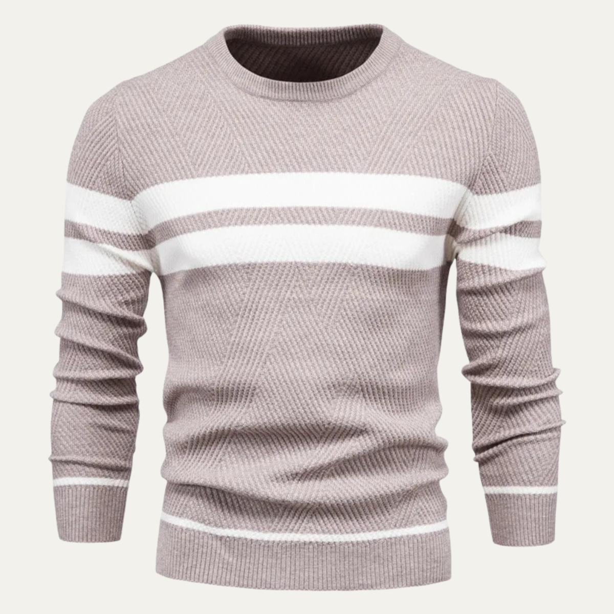 Men's Knitted Sweater White Stripes Casual