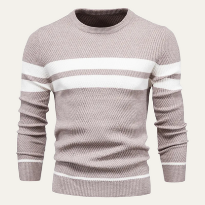 Men's Knitted Sweater White Stripes Casual