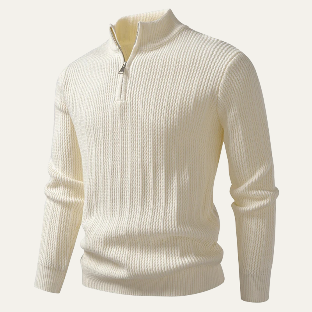 Men's Knitted Half Zip Sweater Ribbed Stand Collar