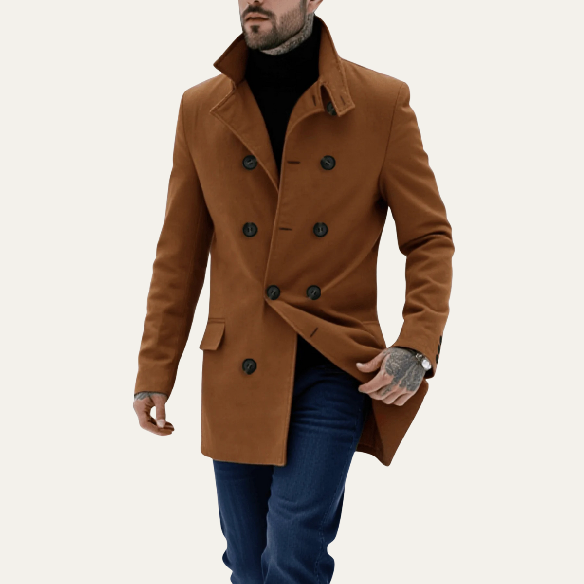 Men's Double Breasted Wool Blend Coat