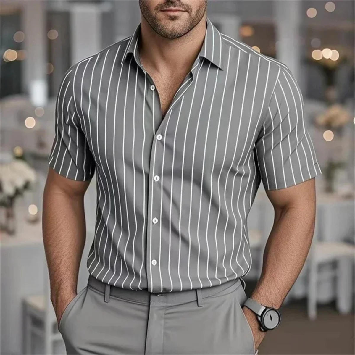 Men's Striped Casual Shirt Breathable Cotton