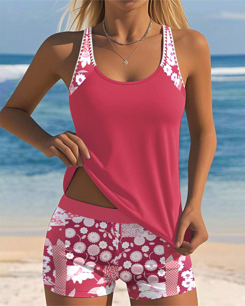 Women's Two-Piece Floral Swimsuit Comfortable Fit - VibreMode