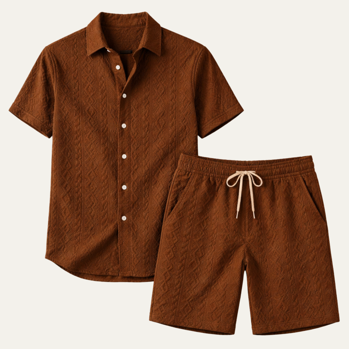 Men's Knitted Summer Shorts Set Cotton Shirt - VibreMode