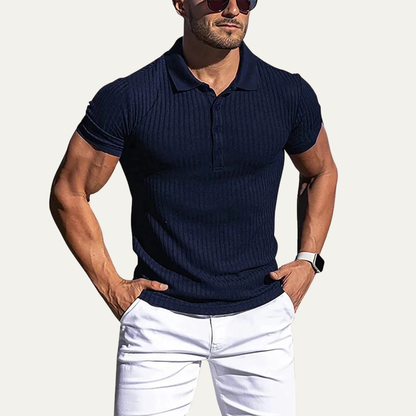 Men's Stretch Polo Shirt Ribbed Casual