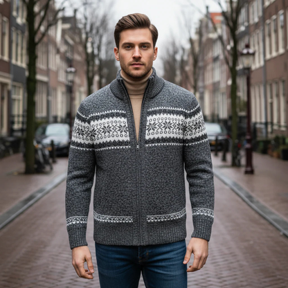 Men's Zip Up Knit Cardigan Nordic Pattern