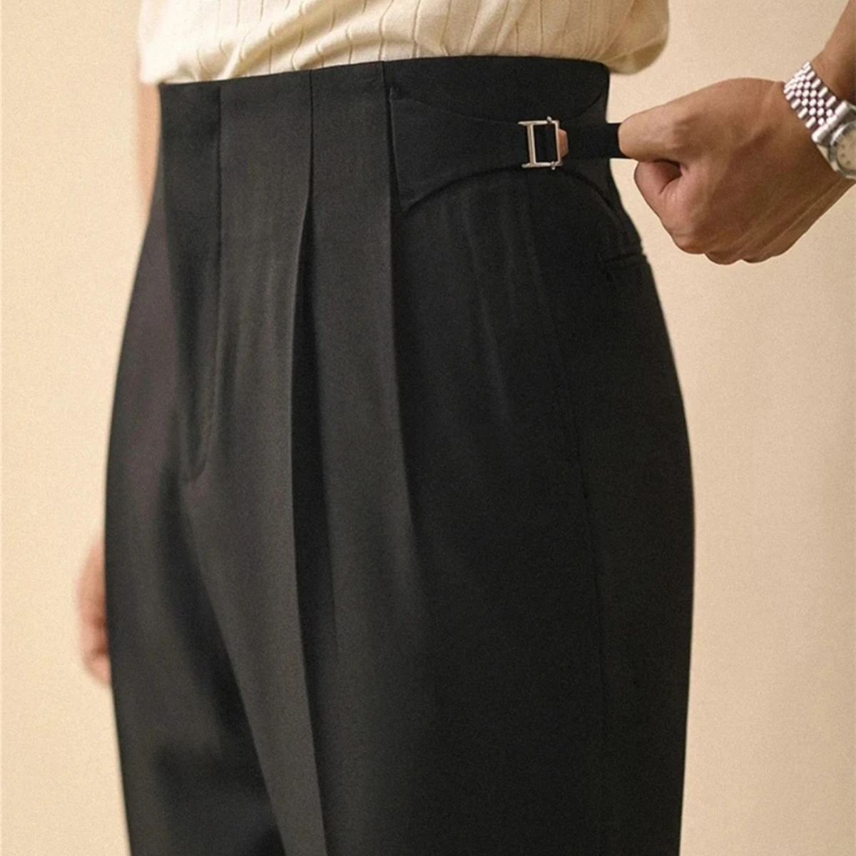 Men's High Waist Straight Leg Business Trousers