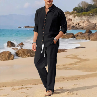 Men's Retro Cotton Linen Shirt Pants Set