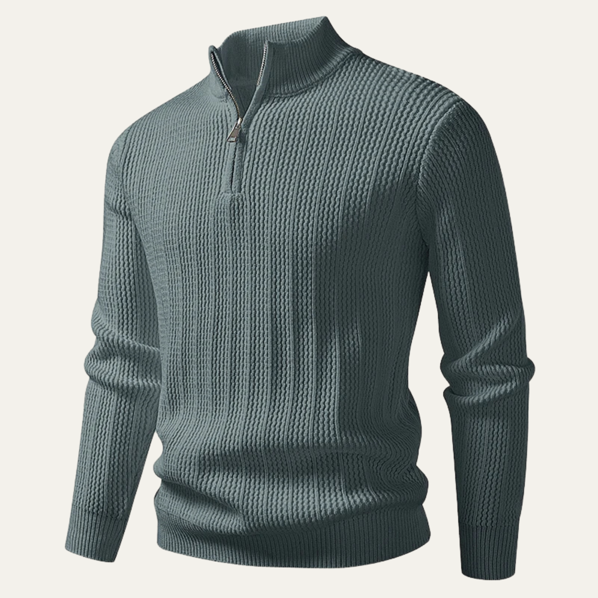 Men's Knitted Half Zip Sweater Ribbed Stand Collar