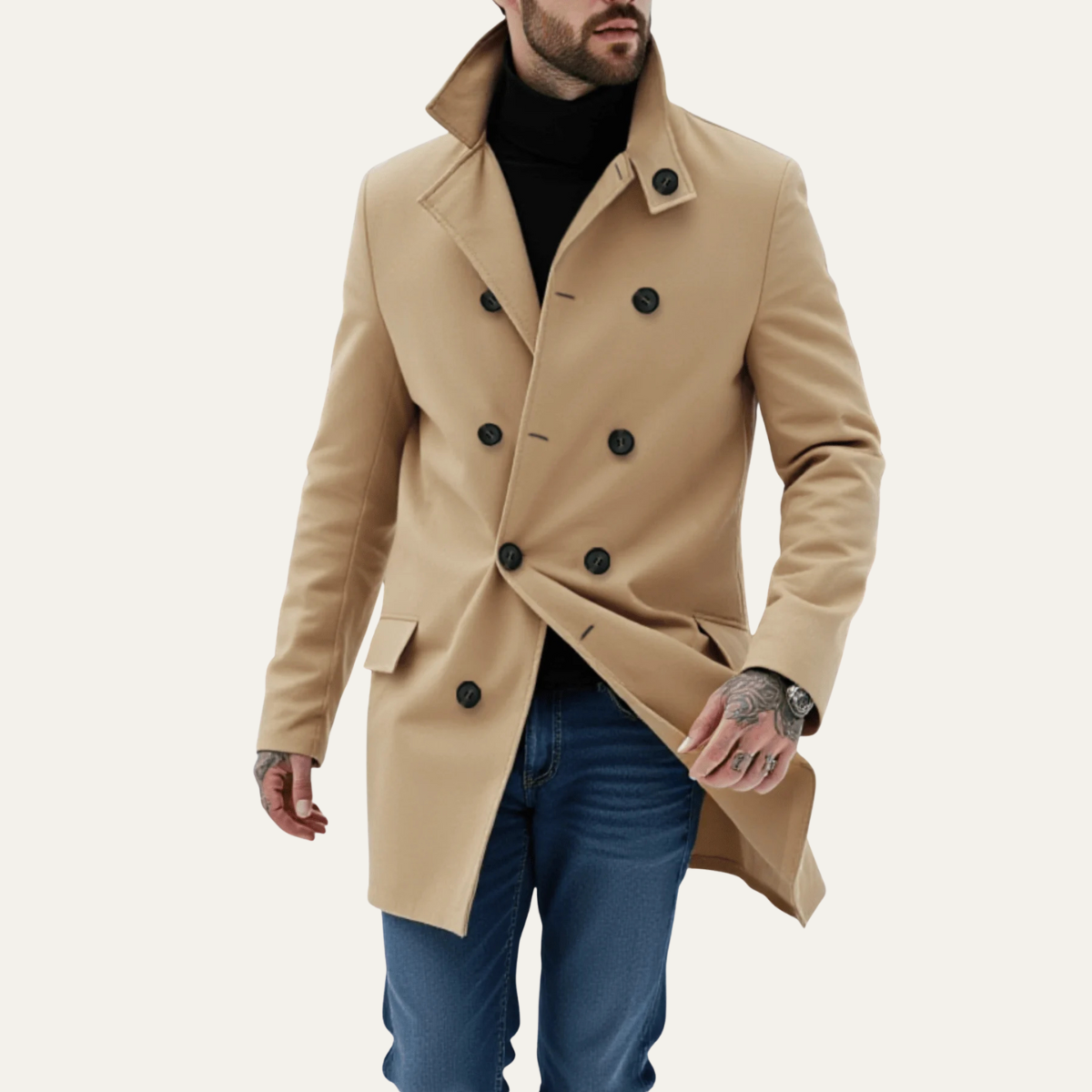 Men's Double Breasted Wool Blend Coat