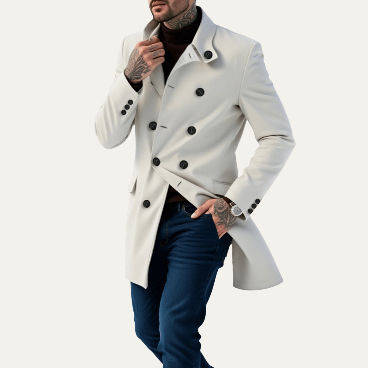 Men's Double Breasted Wool Blend Coat