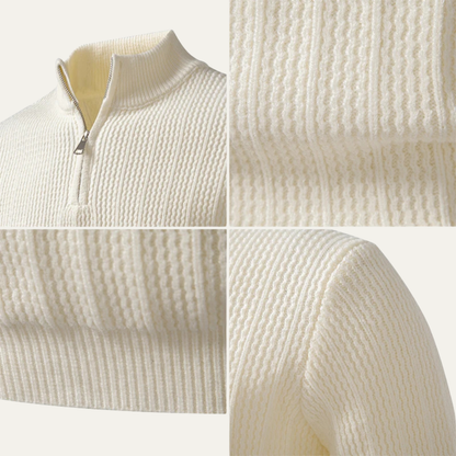 Men's Knitted Half Zip Sweater Ribbed Stand Collar