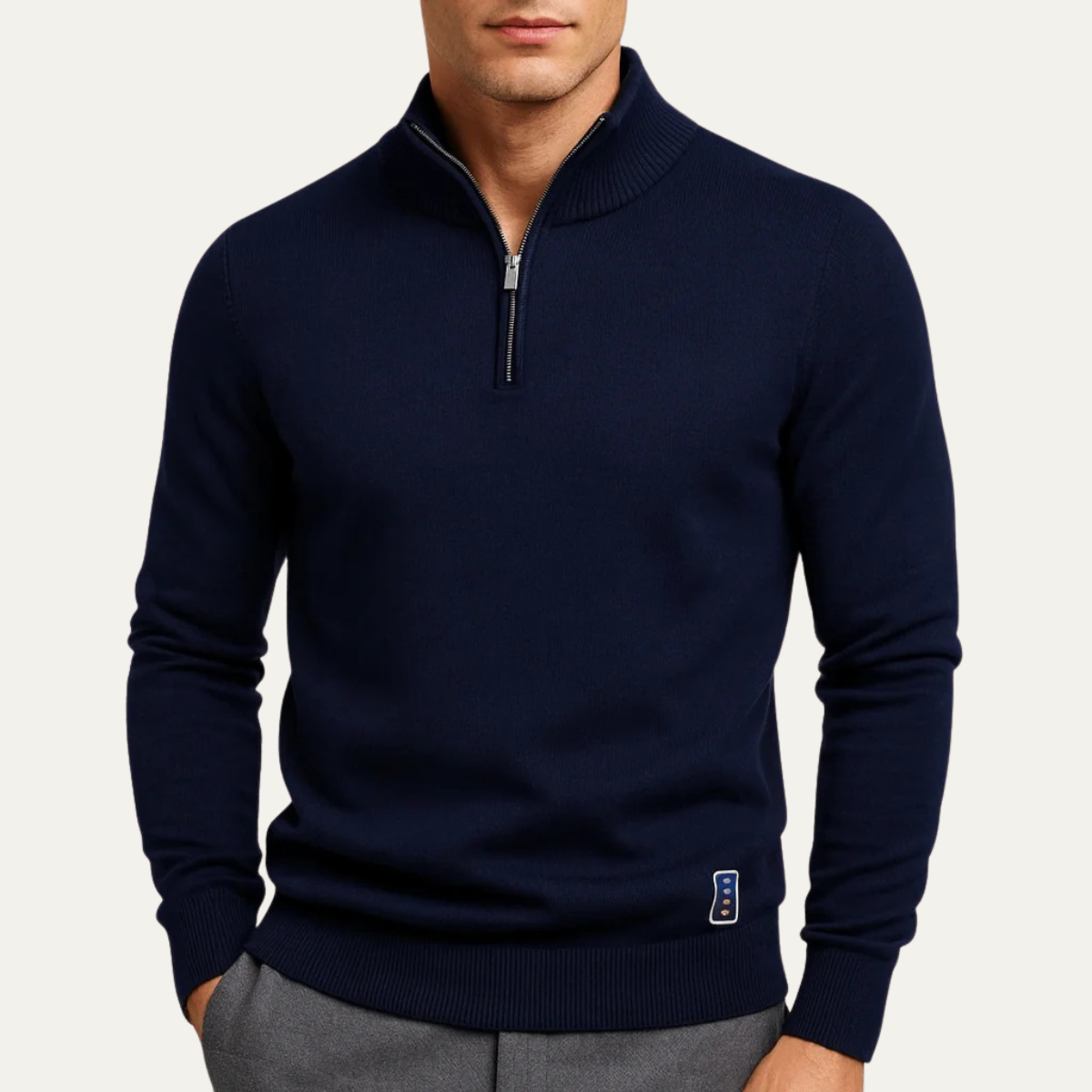 Men's Half Zip Smart Sweater Merino Knit Navy