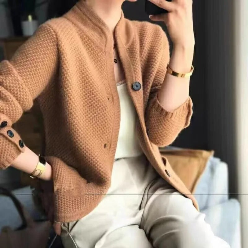 Women's Cashmere Wool Jacket Thick Warm Beige
