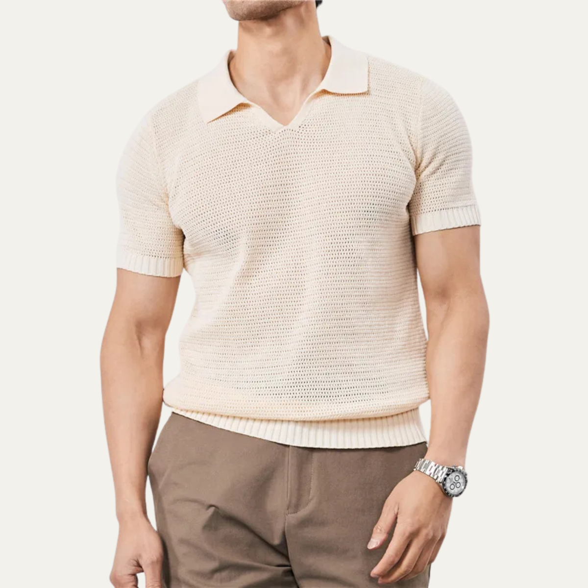 Men's Knitted Polo Shirt V Neck Breathable