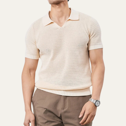 Men's Knitted Polo Shirt V Neck Breathable