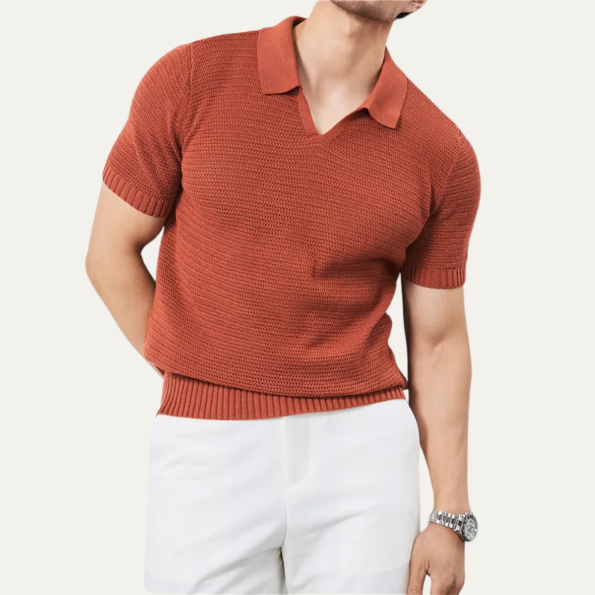 Men's Knitted Polo Shirt V Neck Breathable