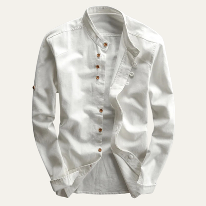 Men's Linen Cotton Stand Collar Shirt Japanese Style - VibreMode