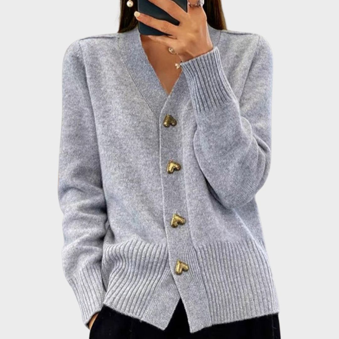 Pretty Heart Button Sweater Cardigan - VibreMode
