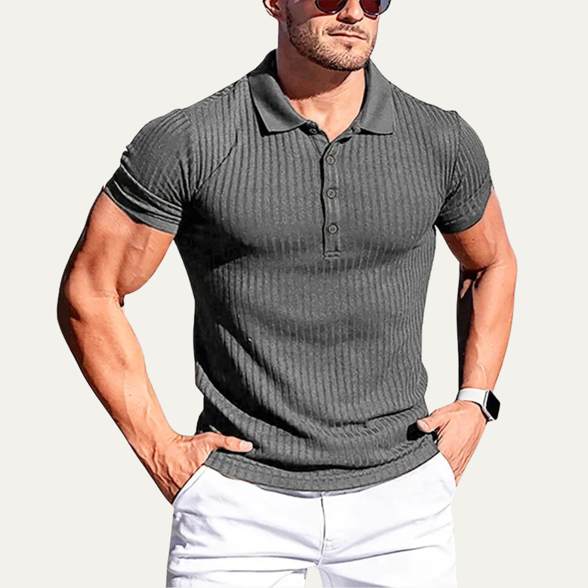 Men's Stretch Polo Shirt Ribbed Casual
