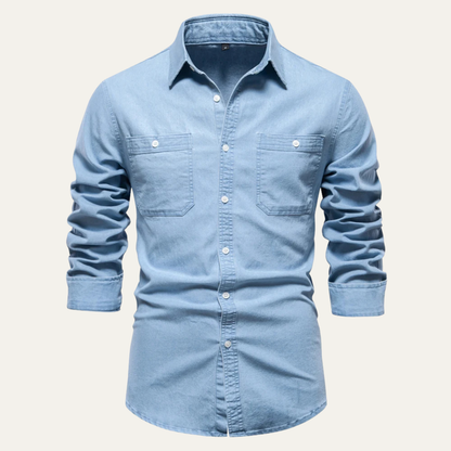 Men's Slim Fit Denim Shirt Double Pockets