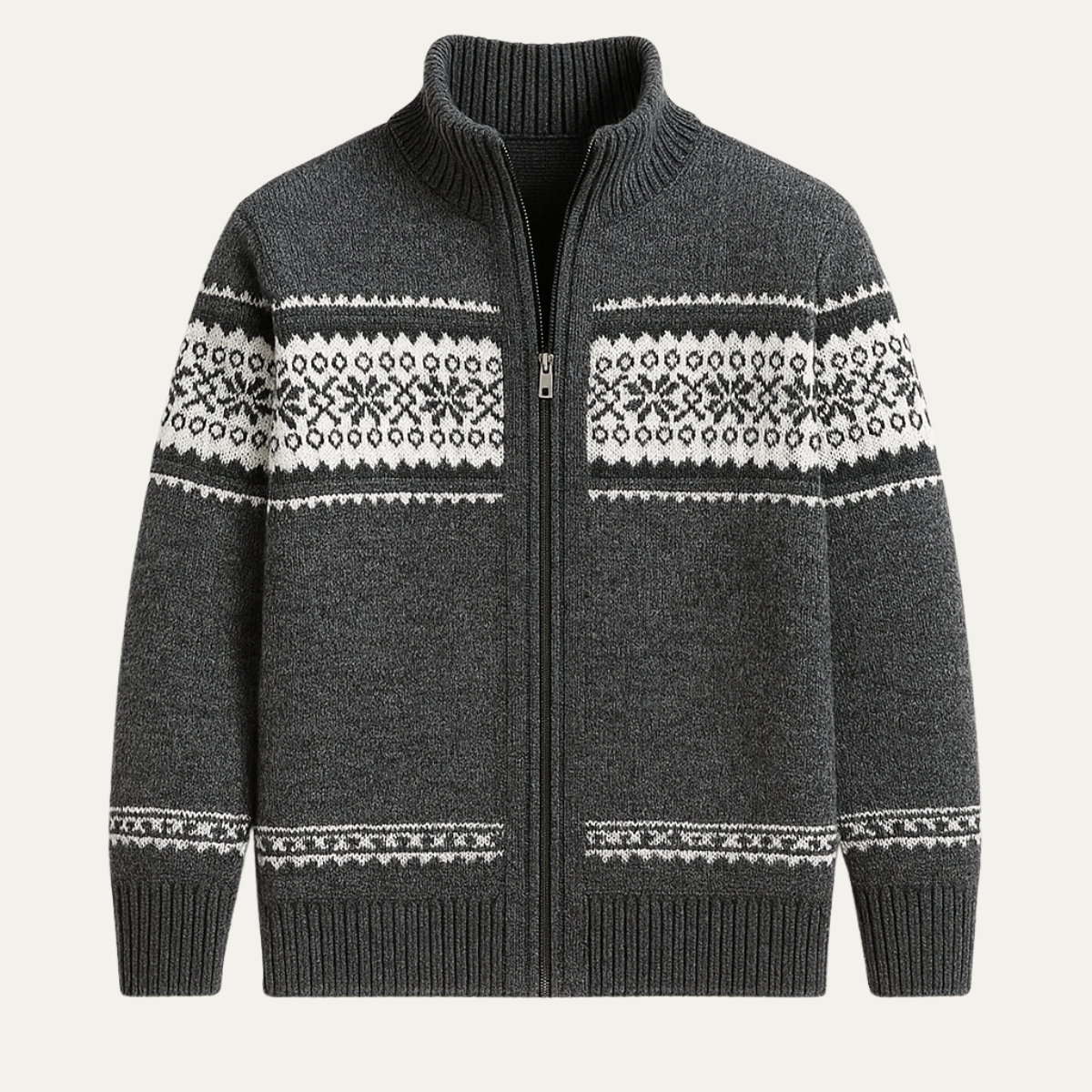 Men's Zip Up Knit Cardigan Nordic Pattern - VibreMode